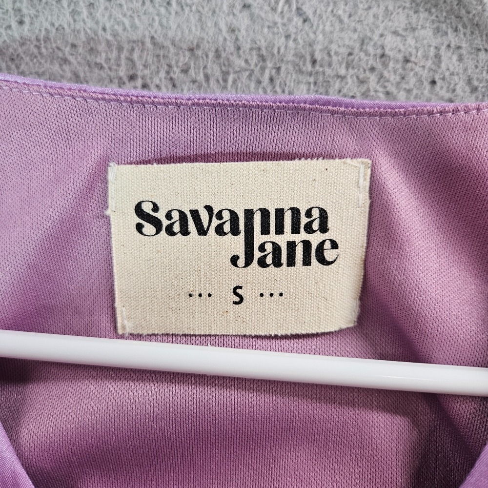 NEW Savanna Jane Dress Small Cap Sleeve Embroidered‎ Lined Shiny Purple - Picture 3 of 8